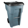 BRUTE 65 gal Rectangular Rolling Plastic Can, Gray, None, Plastic, 25 3-8 in  FG9W2100GRAY