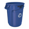 32 gal Round Recycling Bin, Open Top, Blue, Polyethylene, 1 Openings