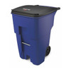BRUTE 95 gal Rectangular Rolling Plastic Can, Blue, None, Plastic, 27 3/8 in