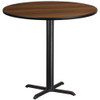 Round Walnut Table Top,Round w-X-Base,42", Laminate Top, Wood Grain  XU-RD-42-WALTB-T3333B-GG