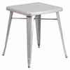 Square Silver Metal Table,23.75SQ, 27.75" W, 27.75" L, 29" H, Metal Top, Grey