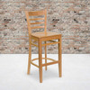 HERCULES Series Ladder Back Natural Wood Restaurant Barstool, PK2