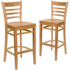HERCULES Series Ladder Back Natural Wood Restaurant Barstool, PK2