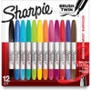 Sharpie Brush Twin Permanent Markers - Assorted Ink - 12 / Pack