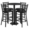 Flash Furniture Round Blk Bar Table,Rnd Base w/Blk Seats,30", Laminate Top, Wood Grain RSRB1021-GG