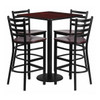 Square Mahogany Bar Table,Sqr w/Mah Seats,30", Laminate Top, Wood Grain