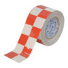 Floor Marking Tape, Polyester, Checkered, Red, White, 3 in W., 8 mil Thickness
