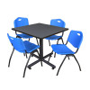 Kobe Kobe Square Table & Chair Set, Wood, Metal, Plastic Top, Grey TKB3636GY47BE