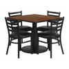 Square Walnut Table,Blk Seat,Sqr,Rnd Base,36", Laminate Top, Wood Grain