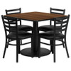 Square Walnut Table,Blk Seat,Sqr,Rnd Base,36", Laminate Top, Wood Grain  RSRB1016-GG
