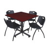 Kobe Square Table & Chair Set, Wood, Metal, Plastic Top, Mahogany