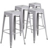4PK 30"H No Back Silver Metal Barstool Square Seat  4-CH-31320-30-SIL-GG