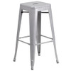 4PK 30"H No Back Silver Metal Barstool Square Seat  4-CH-31320-30-SIL-GG