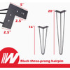 Waddell 28 In. Black Metal 3-Prong Hairpin Leg 5928D Pack of 4 183032