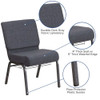 Hercules Church Chair, Gray Back, 21-1-4 in W 25" L 33" H, Fabric Seat  FD-CH0221-4-SV-DKGY-BAS-GG