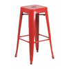 30" High No Back Red Metal Barstool Square Seat