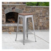 Backless Silver Metal Barstool with Square Wood Seat,30" High,PK4
