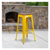 Backless Yellow Metal Barstool with Square Wood Seat,30" High,PK4