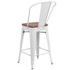 Flash Furniture White Metal Counter Stool,24", PK4 4-CH-31320-24GB-WH-WD-GG