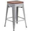 Flash Furniture Silver Metal Counter Stool,24", PK4 4-CH-31320-24-SIL-WD-GG
