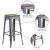 Flash Furniture Clear Backless Metal Stool,30",PK4 4-XU-DG-TP0004-30-WD-GG