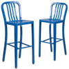 2 " High Blue Metal Barstool with Slat Back, PK2  2-CH-61200-30-BL-GG
