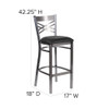 Clear Coated ''X'' Back Metal Restaurant Barstool,Black Vinyl Seat,PK2  2-XU-6F8B-CLR-BAR-BLKV-GG