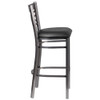 Clear Coated ''X'' Back Metal Restaurant Barstool,Black Vinyl Seat,PK2  2-XU-6F8B-CLR-BAR-BLKV-GG