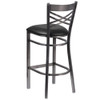 Clear Coated ''X'' Back Metal Restaurant Barstool,Black Vinyl Seat,PK2  2-XU-6F8B-CLR-BAR-BLKV-GG
