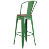 Metal Barstool, 30", Green, Seat Material: Wood  CH-31320-30GB-GN-WD-GG