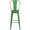 Metal Barstool, 30", Green, Seat Material: Wood  CH-31320-30GB-GN-WD-GG