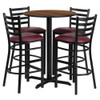 Round Walnut Bar Table,X-Base w-Burg Seats,30", Laminate Top, Wood Grain  HDBF1028-GG