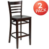 HERCULES Series Ladder Back Walnut Wood Restaurant Barstool, PK2  2-XU-DGW0005BARLAD-WAL-GG