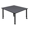 Square Mobile Tables, 48 W, 48 L, 23-34 H, Wood, Metal, Grey  TB4848GYAPCBK