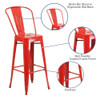 4 " High Red Metal Indoor-Outdoor Barstool, PK4  4-CH-31320-30GB-RED-GG