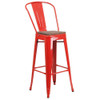Red Metal Barstool with Back and Wood Seat,30" High,PK4  4-CH-31320-30GB-RED-WD-GG