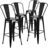 30" High Black Metal Indoor-Outdoor Barstool, PK4  4-CH-31320-30GB-BK-GG