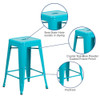 24"H Backless Teal-Blue Counter Height Stool, PK4  4-ET-BT3503-24-CB-GG