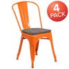 Orange Metal Stackable Chair with Wood Seat,PK4  4-CH-31230-OR-WD-GG