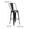 Flash Furniture Metal Barstool,30",Black CH-31320-30GB-BK-WD-GG