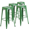 4PK 30"H No Back Green Metal Barstool Square Seat  4-CH-31320-30-GN-GG
