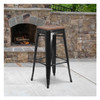 Backless Black Metal Barstool with Square Wood Seat,30" High,PK4