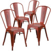 Distressed Kelly Red Metal Indoor-Outdoor Stackable Chair,PK4  4-ET-3534-RD-GG