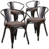 Black-Antique Gold Metal Chair with Wood Seat and Arms,PK4  4-CH-31270-BQ-WD-GG