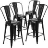 4 " High Black Metal Counter Height Stool, PK4  4-CH-31320-24GB-BK-GG