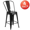 4 " High Black Metal Counter Height Stool, PK4  4-CH-31320-24GB-BK-GG