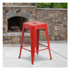 24"H Backless Red Metal Counter Height Stool, PK4