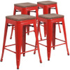Flash Furniture Red Metal Counter Stool,24", PK4 4-CH-31320-24-RED-WD-GG