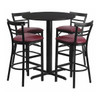 Round Blk Bar Table,Rnd Base,Burgundy Seat,24", Laminate Top, Wood Grain