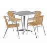 Square Table Set, Aluminum, Plastic, Rattan, Stainless Steel, Grey